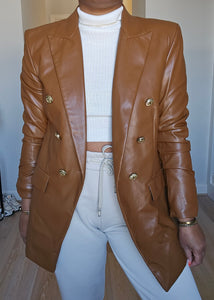 Brown Faux Leather Blazer