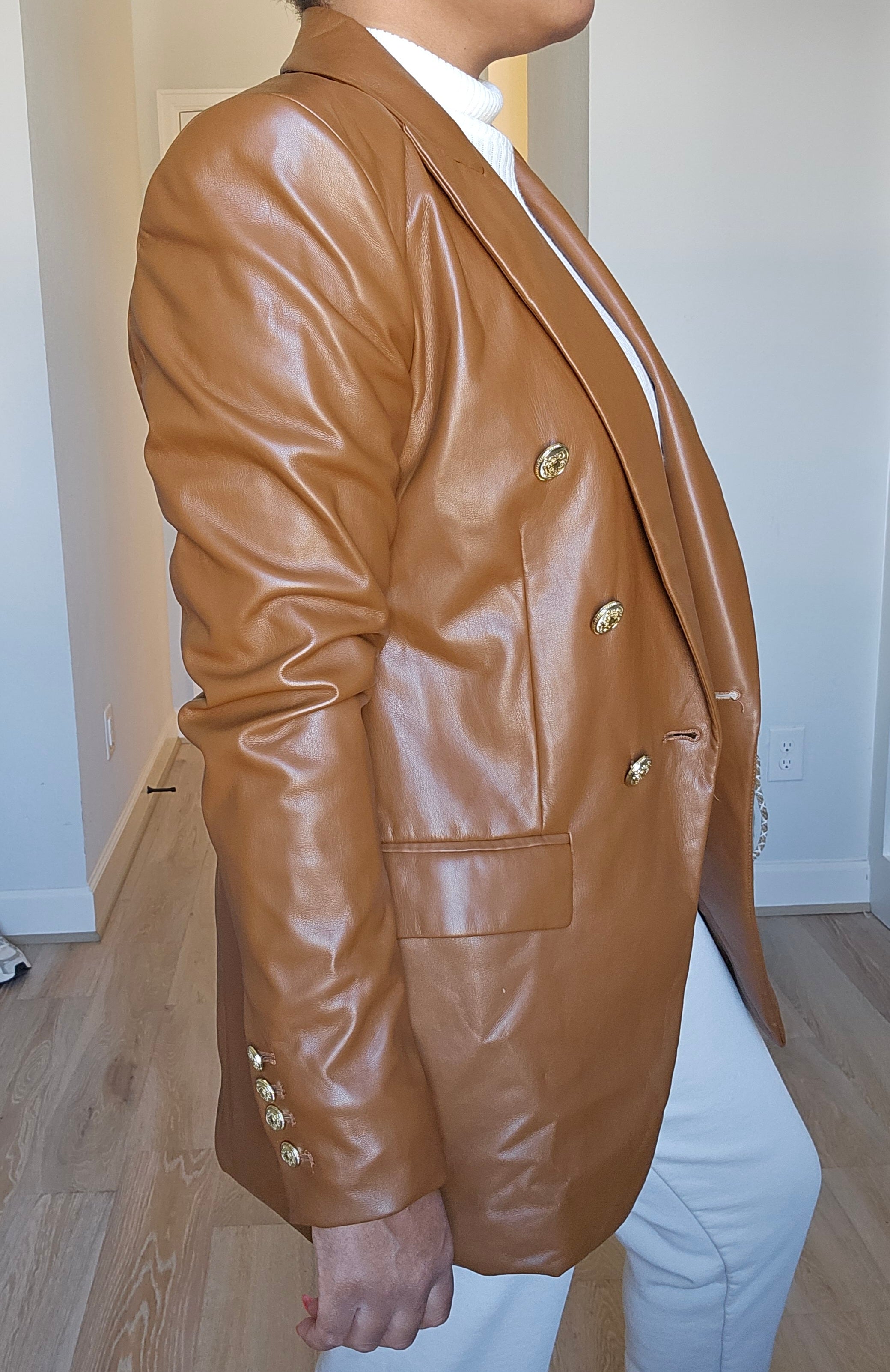 Brown Faux Leather Blazer